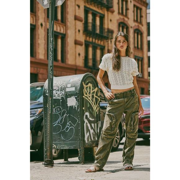 We The Free People Can't Compare Slouch Pants Cargo Green M Straight Mid-Rise - Picture 10 of 10